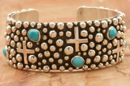 Million Drops Design Sterling Silver Sleeping Beauty Turquoise Cross Bracelet